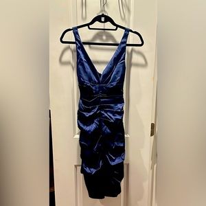 Navy high shine midi length bodycon dress size 4